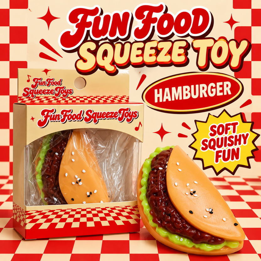 Fun Food Hamburger Squishy Toy in branded box Main image