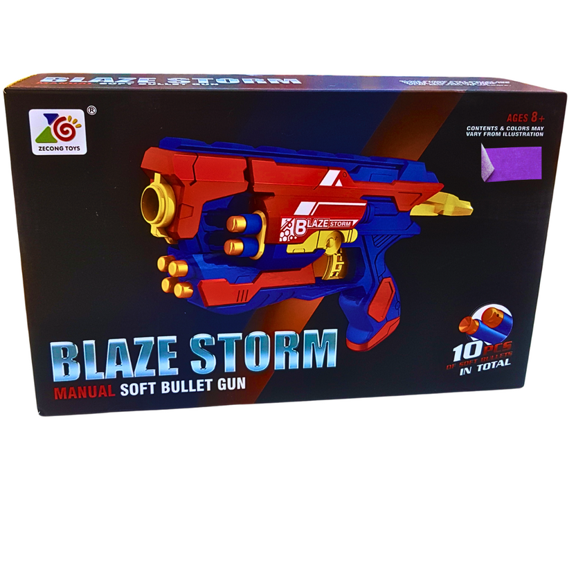 Blaze Storm Manual Soft Bullet Gun – 10 Soft Bullets Included, Vibrant Red & Blue Design, Safe Toy Gun for Kids 8+ Main image