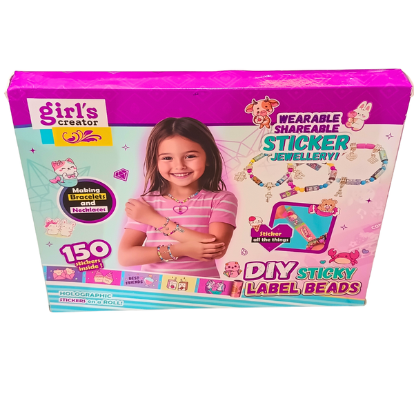 Girl's Creator DIY Sticky Label Beads original back packaging with friendship bracelet and necklace examples