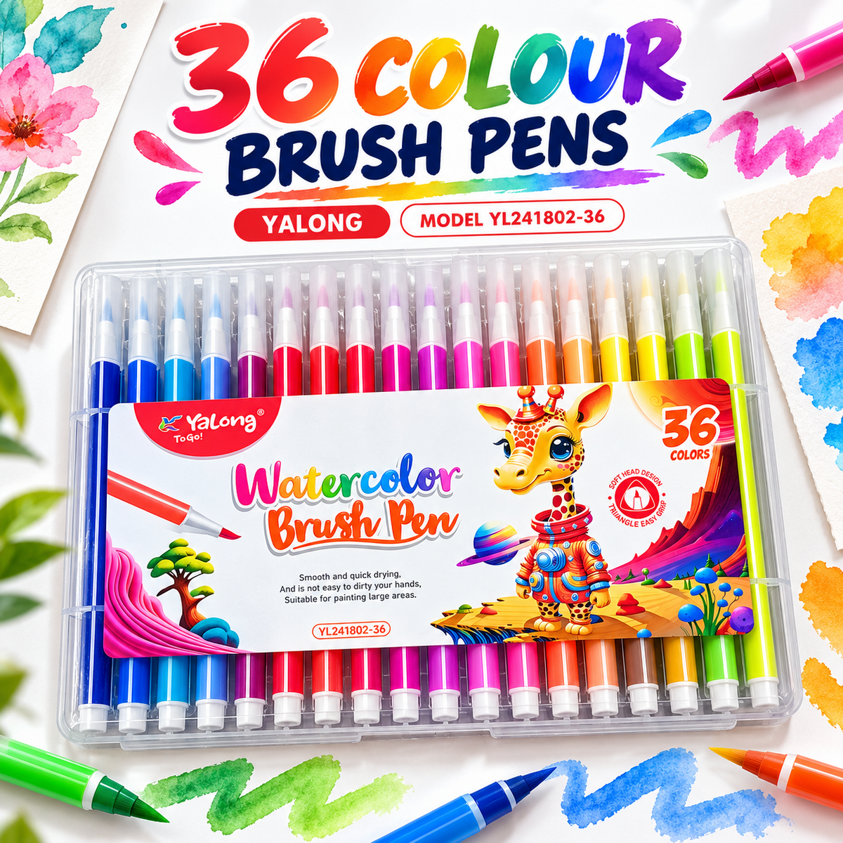 Yalong 36-colour watercolor brush pen set, model YL241802-36