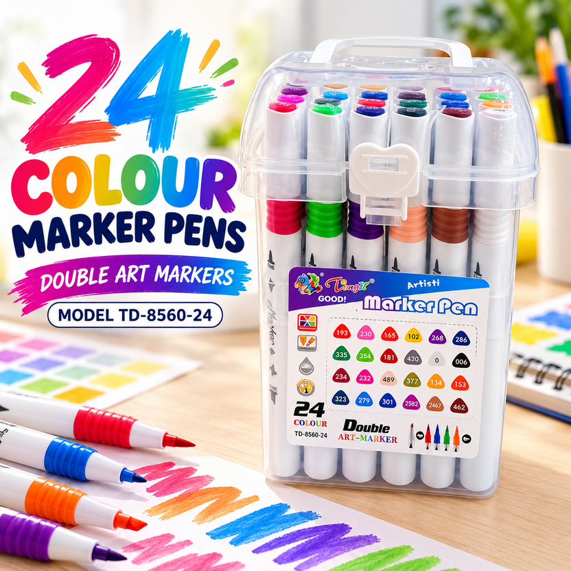 24-colour double art marker pen set in carry case, model TD-8560-24 Main image