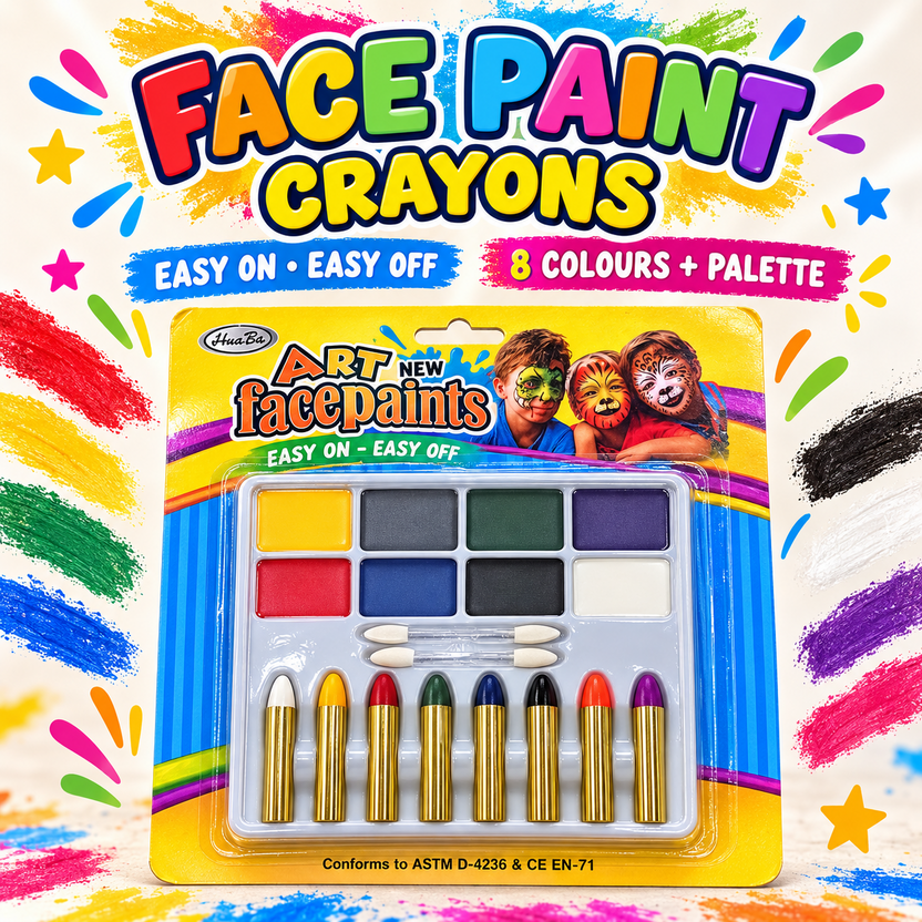 8-colour face paint crayon set with palette and applicators Main image