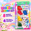 Unicorn-themed crayon set with eight colours and four cartoon shapes