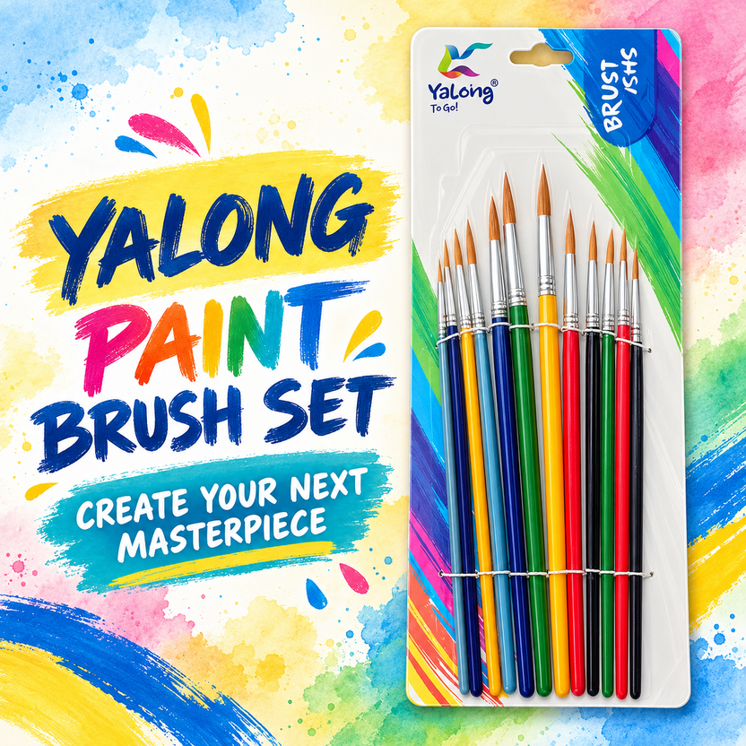 Yalong To Go paint brush set with colourful handles, model YL-193718 Main image