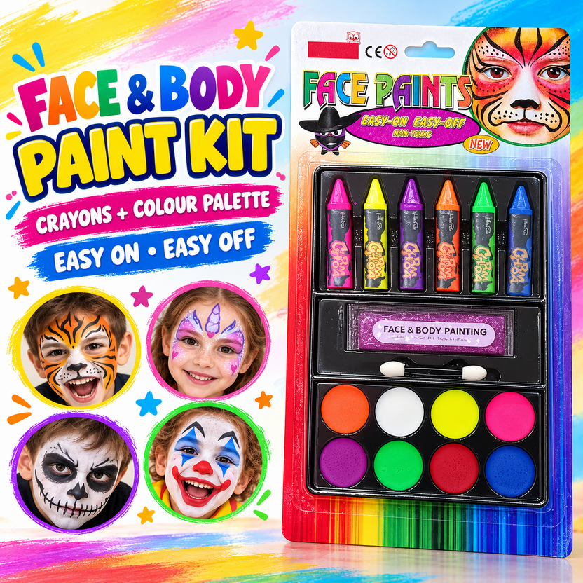 Face and body paint kit with six crayons, eight-colour palette and applicator Main image
