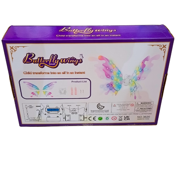 Original JZL Butterfly Wings Small Model 3620 back packaging showing 3.7V rechargeable battery, straps and fitting hooks