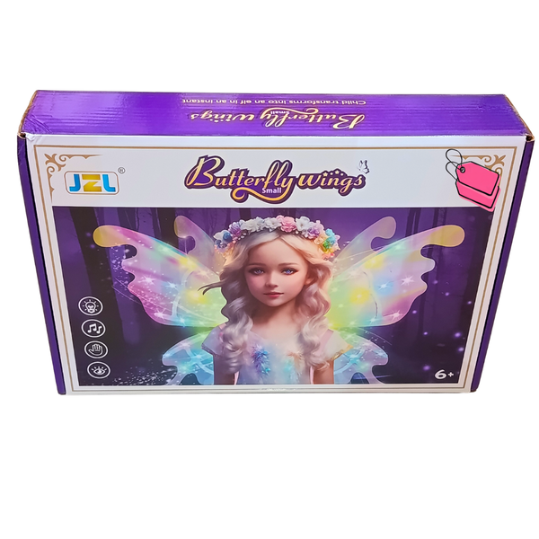 Original JZL Butterfly Wings Small front packaging with colourful illuminated fairy wings and ages 6+