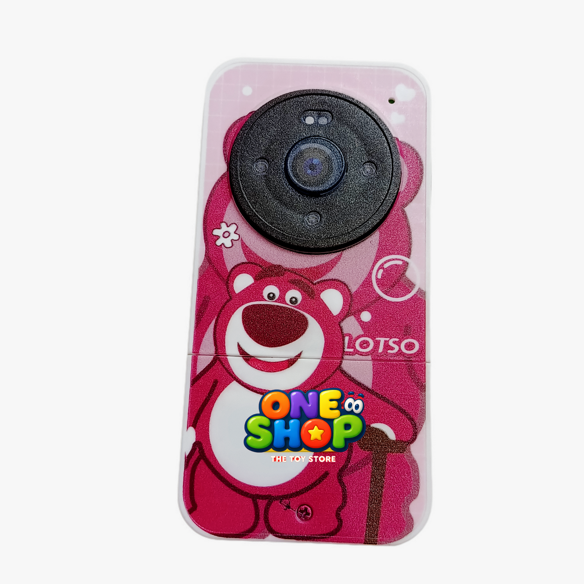 Pink Lotso bear themed toy smartphone rear view