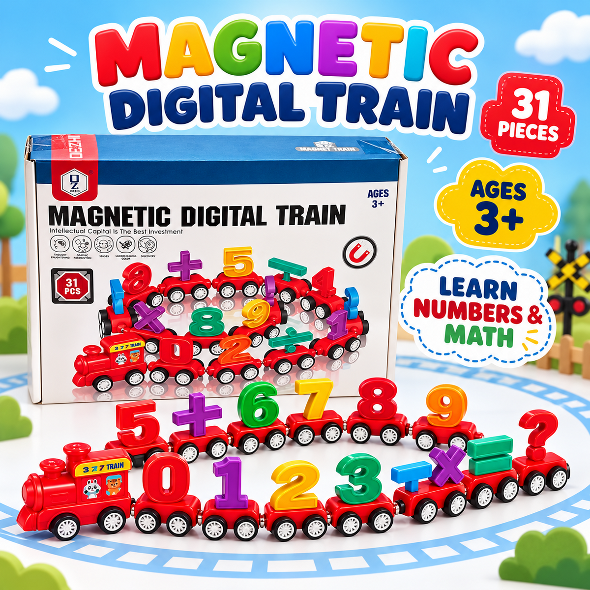 Magnetic Digital Train 31 piece number and maths learning toy with red train cars