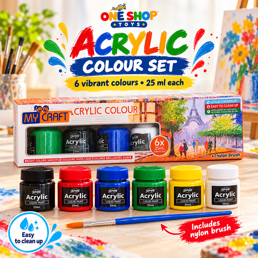 My Craft acrylic colour 6 jars 25ml each with nylon brush Main image