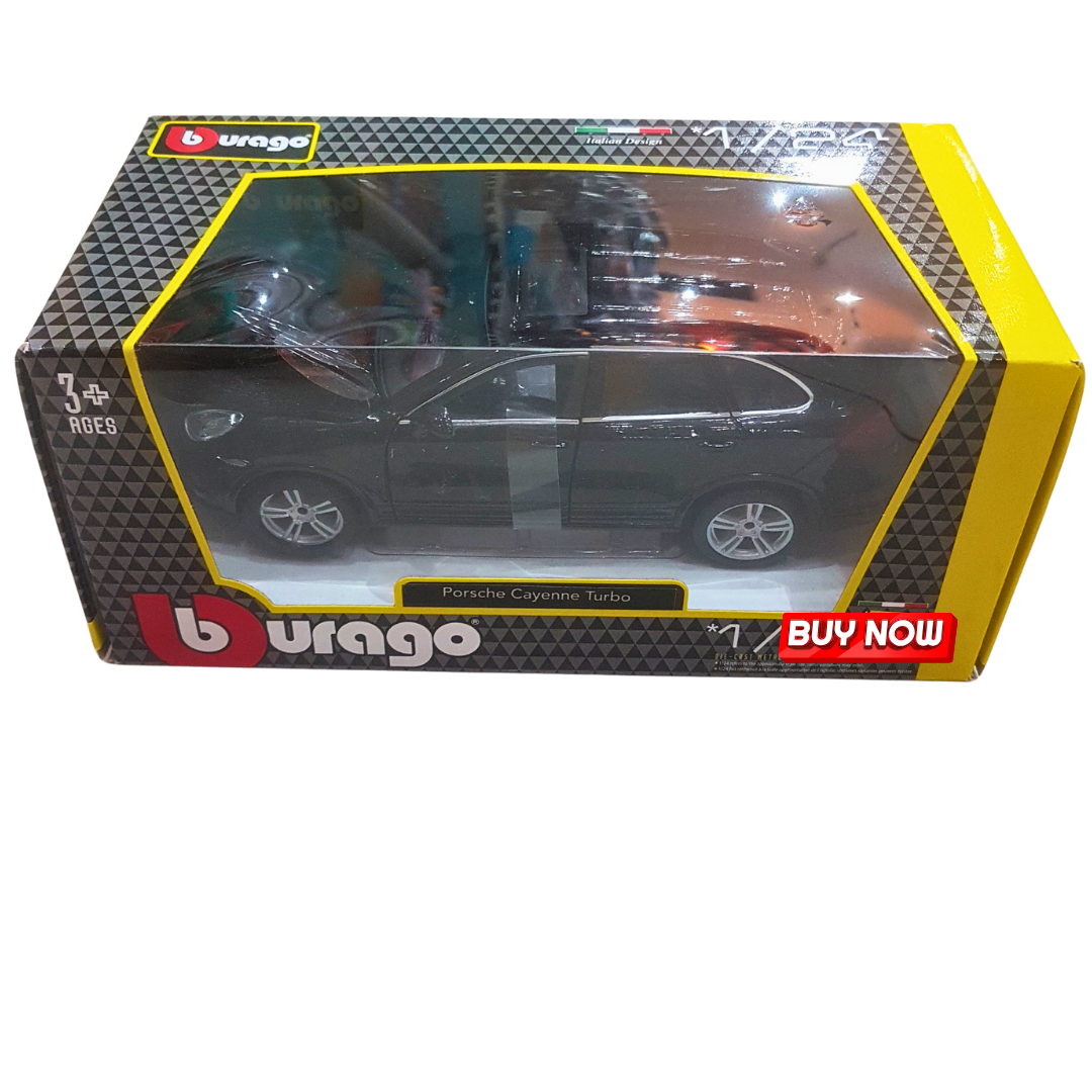 🚙 Porsche Cayenne Turbo Diecast SUV – 1:24 Scale Luxury Car Model by Bburago | Black Toy Vehicle for Kids Age 3+