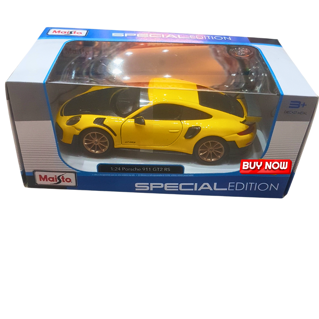 🏁 Porsche 911 GT2 RS Diecast Car – 1:24 Scale Special Edition Yellow Supercar by Maisto | Toy for Kids Age 3+ & Collectors