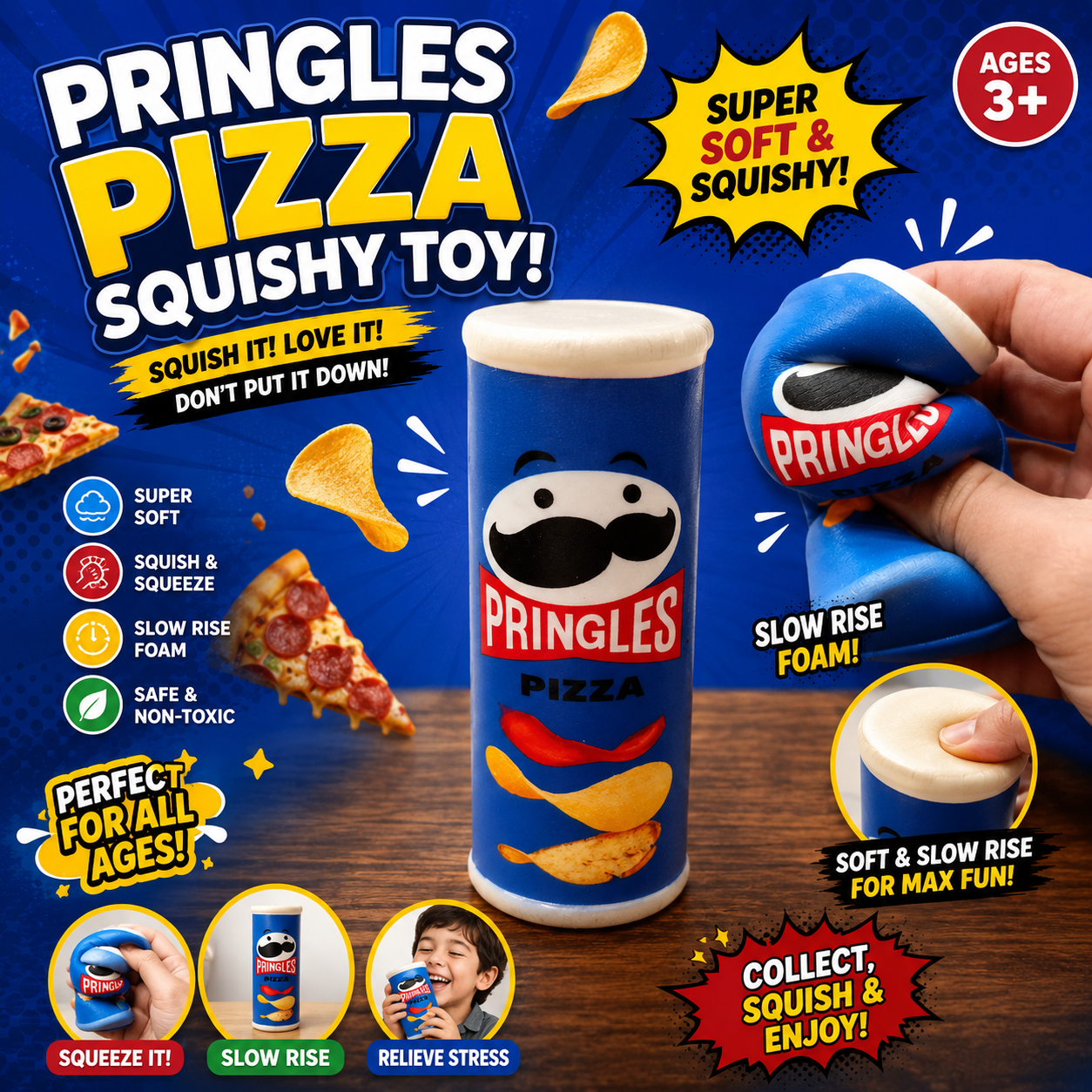Pringles Pizza Can Squishy Toy for Kids – Super Soft Slow Rising Foam Squeeze Stress Relief Fidget & Sensory Toy, Ages 3+