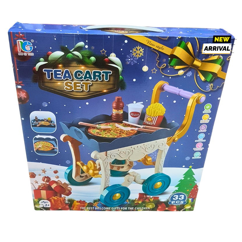 Tea Cart Play Set – 33-Piece Kids Food Serving Trolley | Pretend Play Tea Party | New Arrival Main image