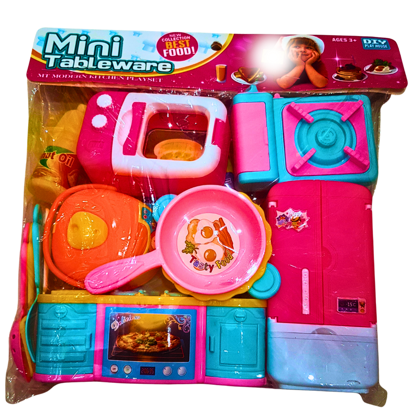 Mini Tableware Kitchen Playset for Kids – Complete Pretend Cooking Set with Stove, Microwave &amp; Utensils | Ages 3+ Main image