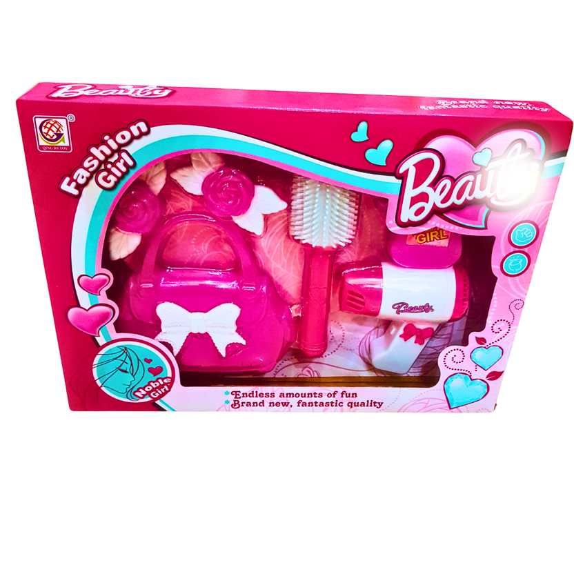 Fashion Girl Beauty Set for Kids – Pretend Play Purse, Hairbrush & Hair Dryer Toy Kit | Fun Makeup & Style Set for Ages 3+ Main image