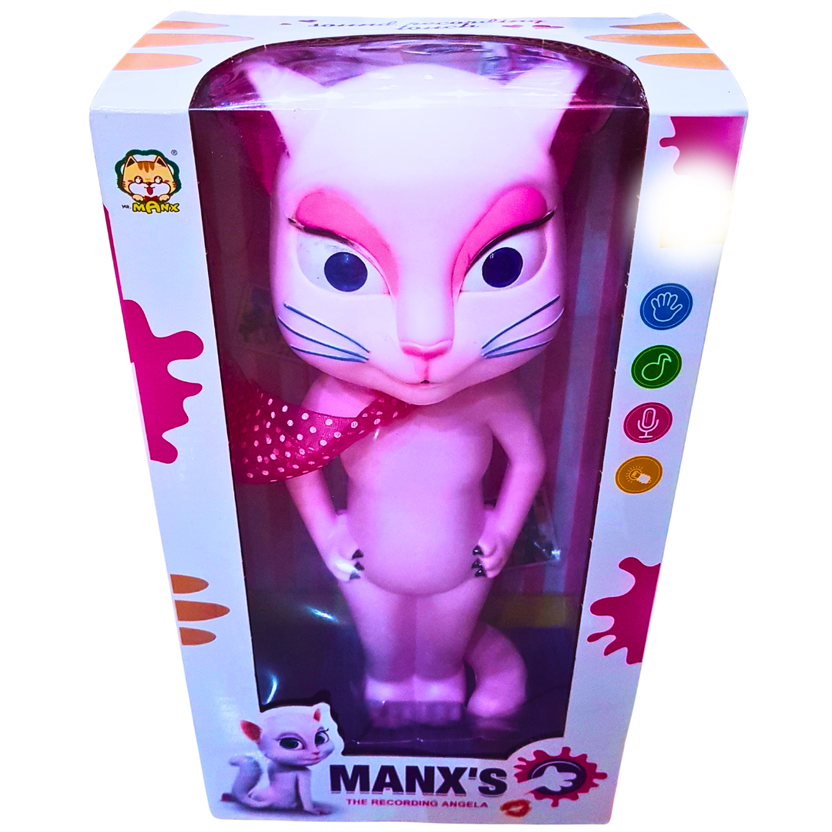 Interactive Talking Cat Toy – Manx Recording Cat with Sound, Touch, and Light Features Main image