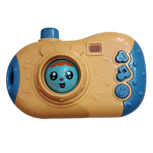 Yellow and blue rotating face toy camera