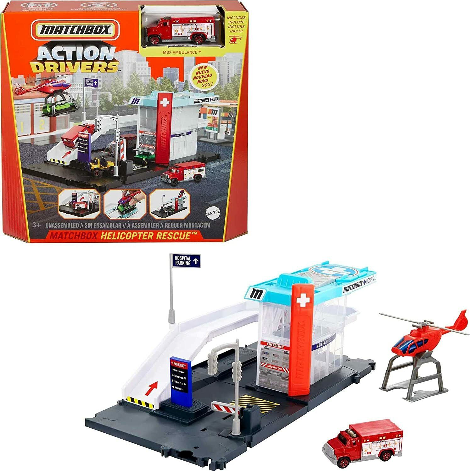 Matchbox Action Drivers Helicopter Rescue Playset with 1 Ambulance Helicopter