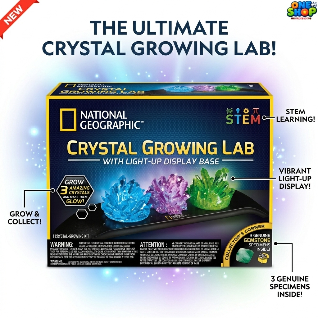 National Geographic Crystal Growing Lab for Kids – STEM Science Experiment Kit with Light-Up Display Base | Educational Crystal Growing Toy for Boys & Girls