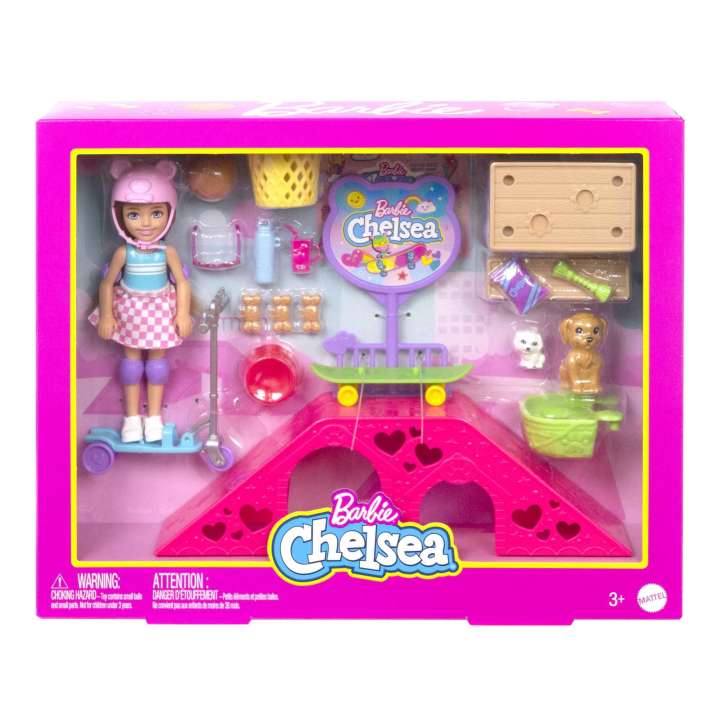 Barbie Chelsea Doll And Accessories, Skatepark Playset With 2 Puppies And 15+ Pieces Main image