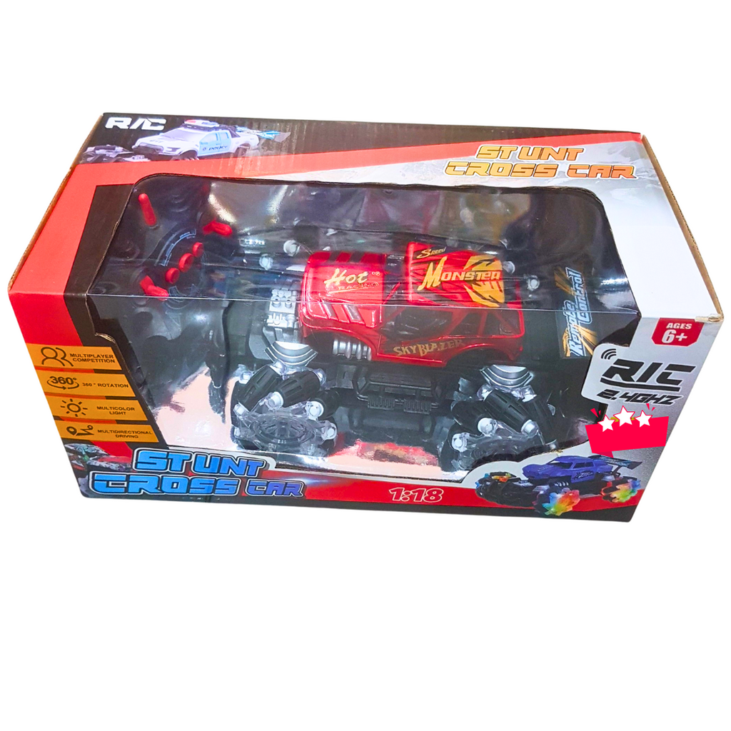 1:18 Stunt Cross RC Monster Truck – 360° Rotating Remote Control Car | Off-Road Stunt Vehicle with LED Lights