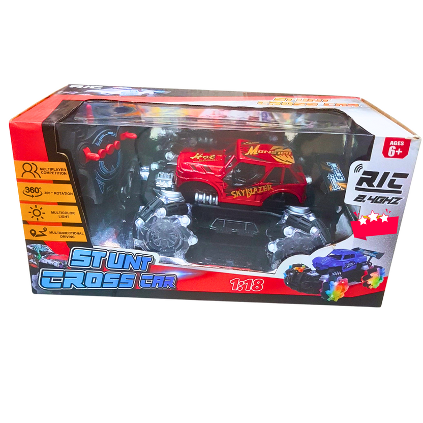 1:18 Stunt Cross RC Monster Truck – 360° Rotating Remote Control Car | Off-Road Stunt Vehicle with LED Lights Main image