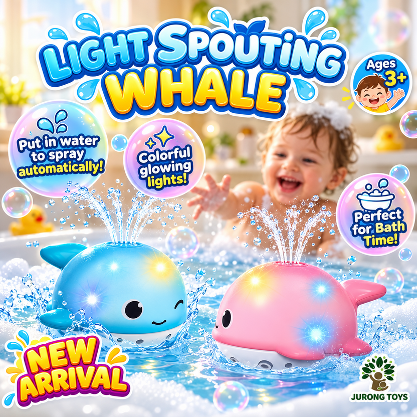 Light Spouting Whale blue and pink bath toy promotional banner Main image