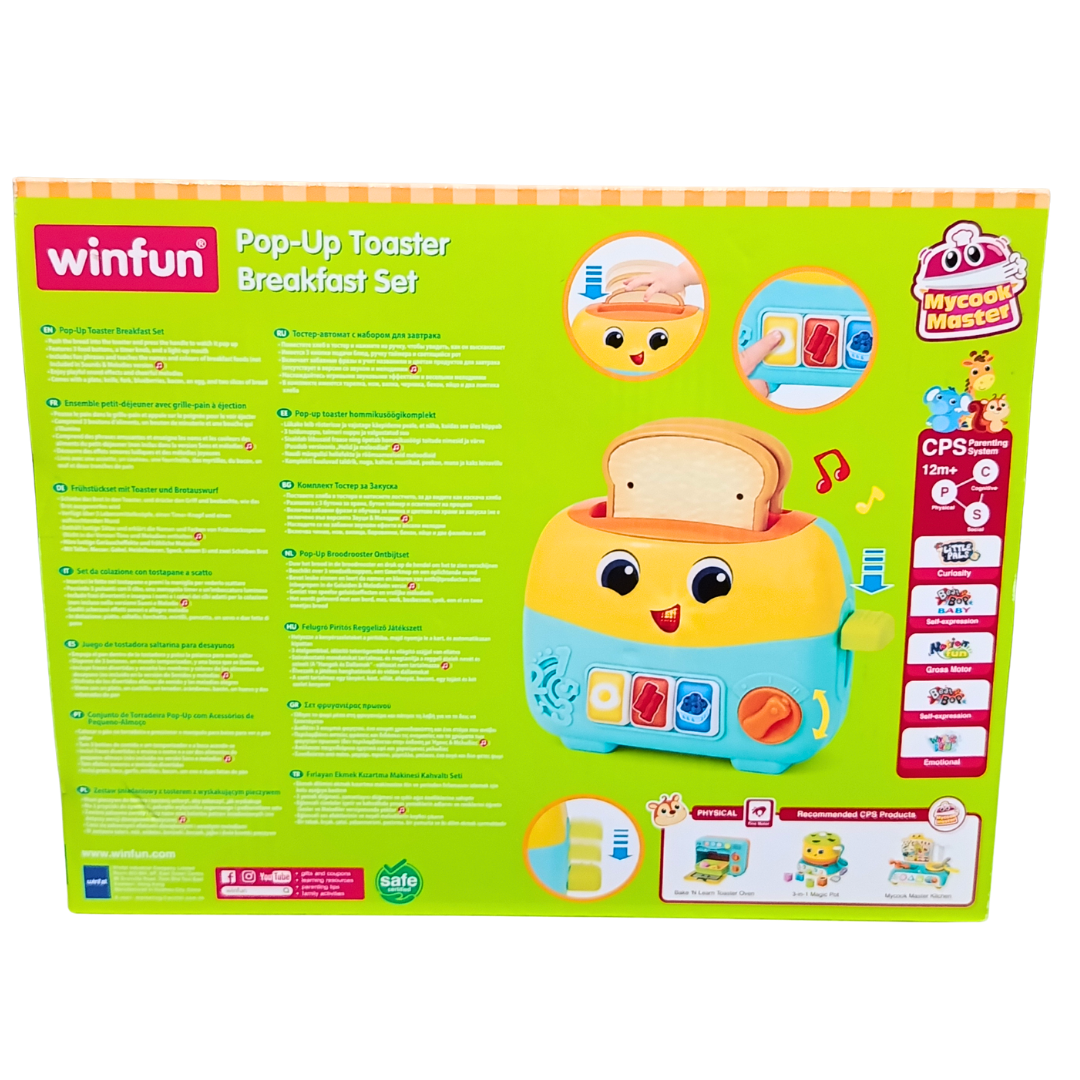 Winfun Pop-Up Toaster Breakfast Set original back packaging and features