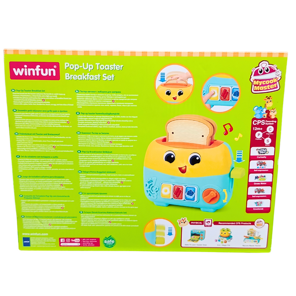 Winfun Pop-Up Toaster Breakfast Set original back packaging and features