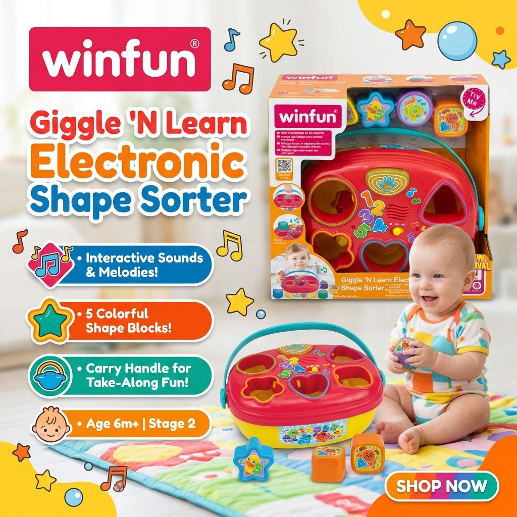 Winfun Giggle N Learn electronic shape sorter promotional banner