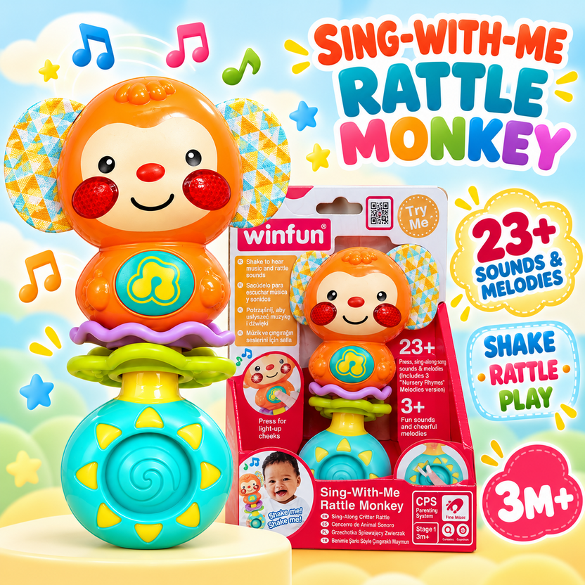 Winfun Sing-With-Me Rattle Monkey orange musical baby toy Main image