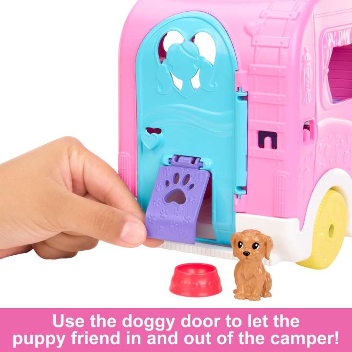 Barbie Camper, Chelsea 2-in-1 Playset With Small Doll, 2 Pets & 15 Accessories