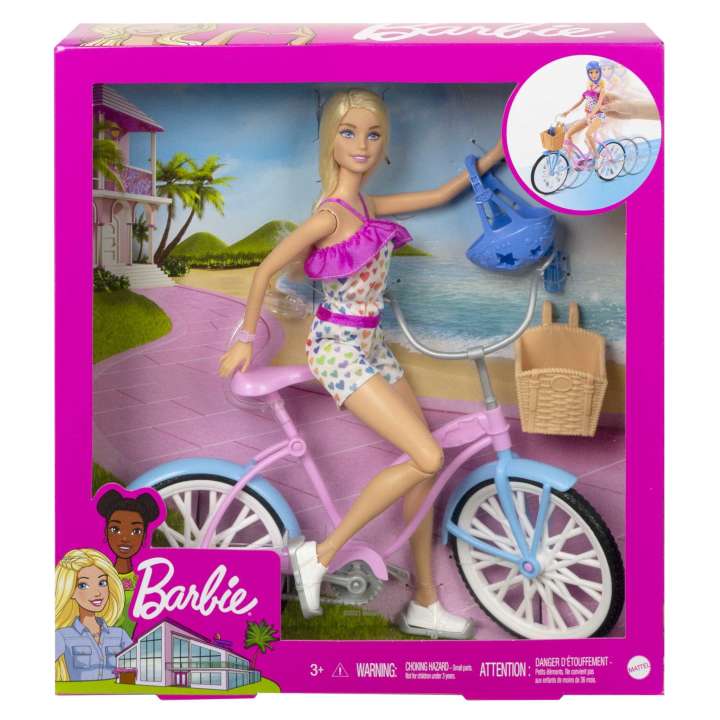 Barbie Doll And Bike Playset With Doll (11.5 in, Blonde) & Bicycle Main image