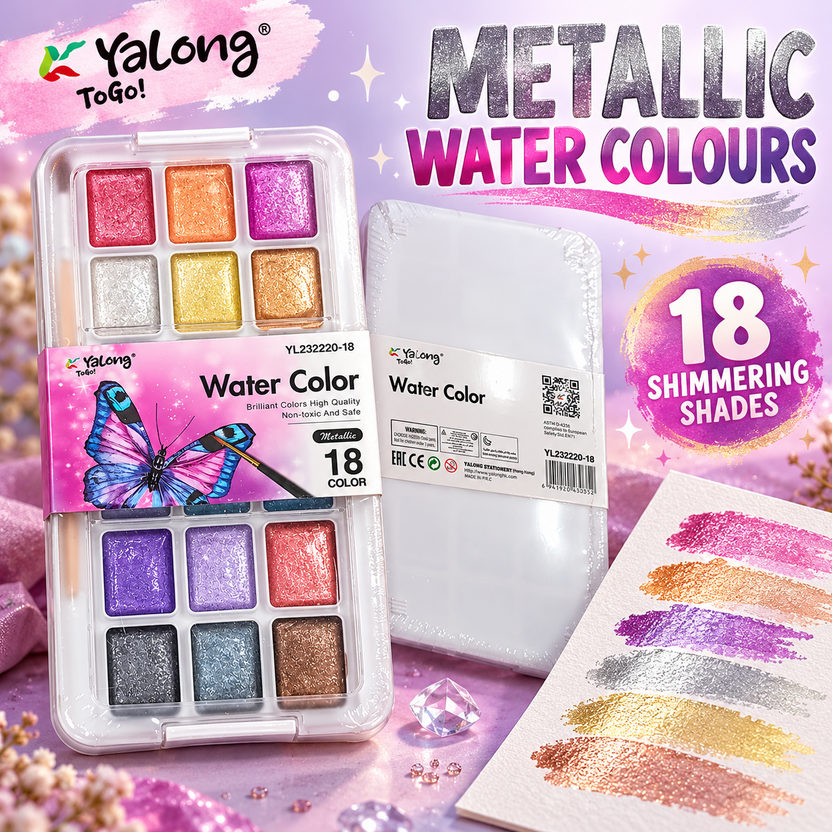 Yalong ToGo metallic water colours 18 shimmering shades portable paint palette Main image