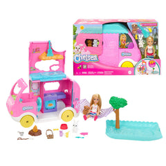Barbie Camper, Chelsea 2-in-1 Playset With Small Doll, 2 Pets & 15 Accessories