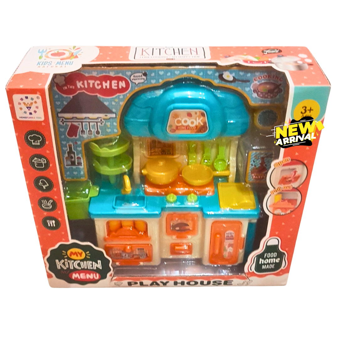 🍳 Deluxe Kitchen Play Set for Kids – My Kitchen Menu Cooking Toy with Stove, Sink, Oven & Utensils | Pretend Playhouse Set (Ages 3+)