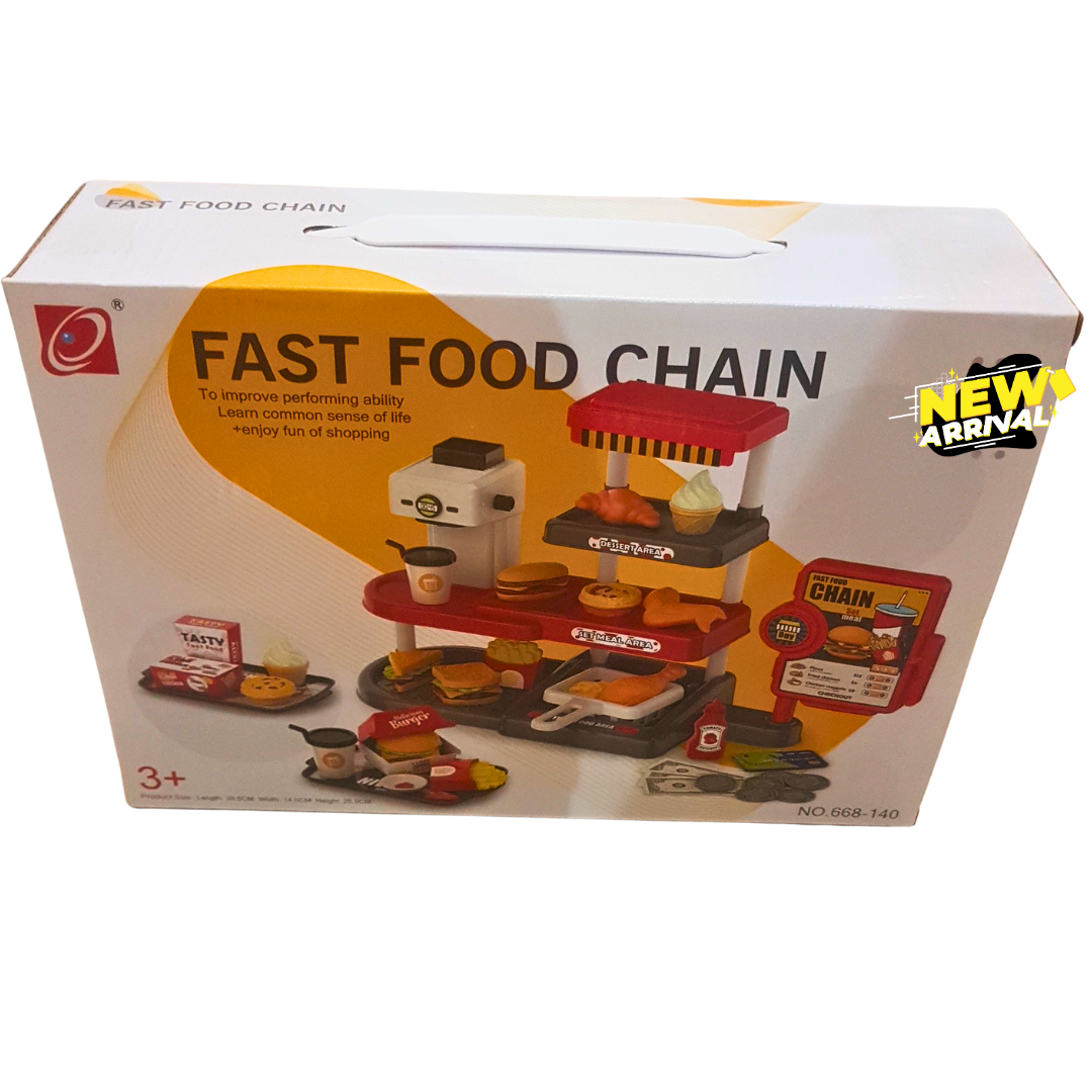 🍔 Fast Food Chain Toy Set for Kids – Pretend Restaurant Playset with Burgers, Cash Register & Accessories | Role-Play Cooking Game (Ages 3+)