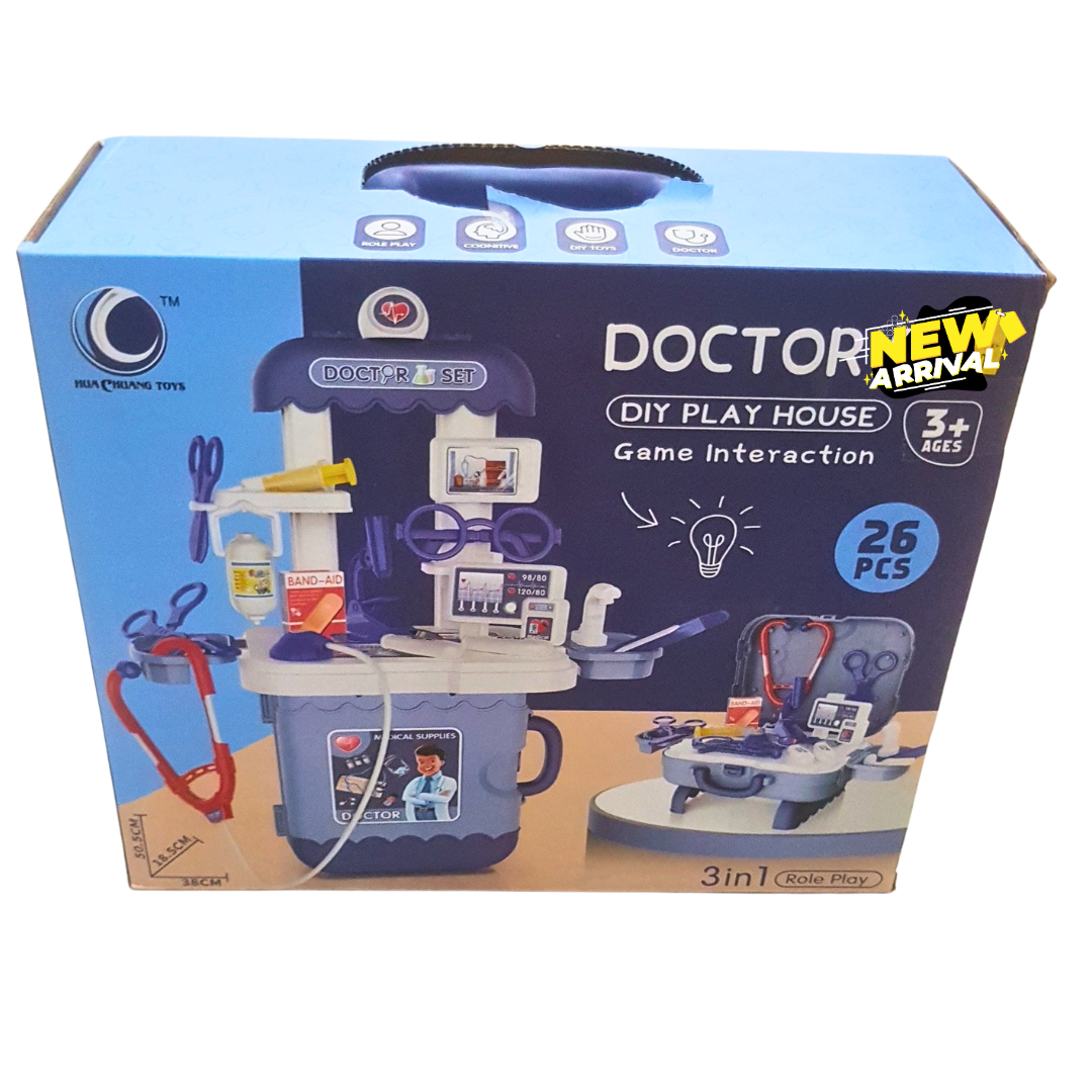 🩺 Doctor Play Set for Kids – 26-Piece Medical Kit with Stethoscope, Syringe, Glasses & More | 3-in-1 DIY Doctor Role Play Case (Ages 3+)