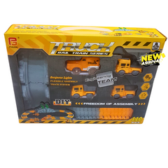 🚧 DIY Truck Rail Train Set for Kids – 110-Piece Construction Track Toy with LED Trucks | Engineering Team Playset (Ages 3+)