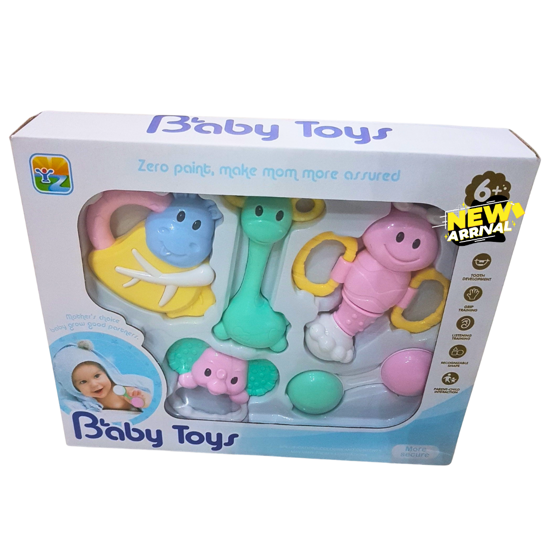 🐘 Baby Rattle & Teether Toy Set – Safe BPA-Free Sensory Toys for Infants | 6+ Months Developmental Gift Pack (Zero Paint, Soft Colors)