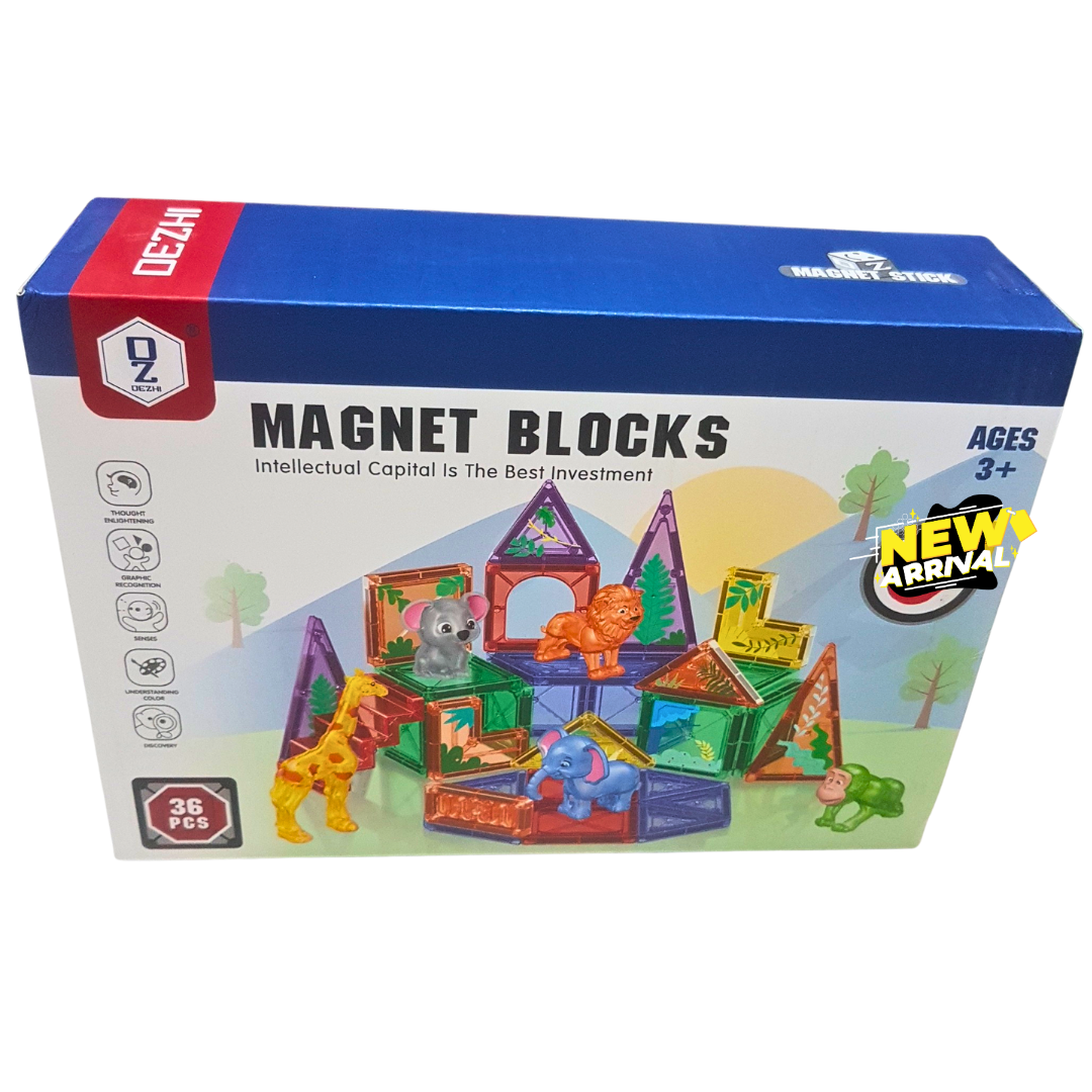 🧲 Magnetic Building Blocks with Animal Figures – 36-Piece Educational Magnet Stick Construction Set for Kids | Jungle Theme STEM Toy (Ages 3+)