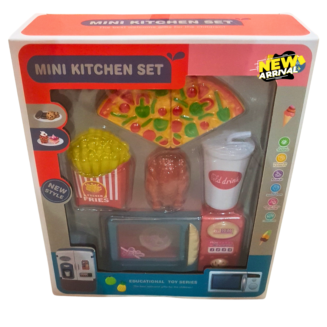 🍕 Mini Kitchen Fast Food Toy Set for Kids – Pizza, Fries, Chicken & Microwave Pretend Play Kit | Educational Cooking Toy (Ages 3+)