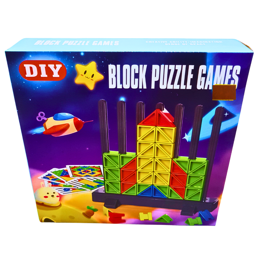 DIY Block Puzzle Games for Kids – Creative Building & Stacking Set with Colorful Blocks and Pattern Cards | Ages 3+ Main image