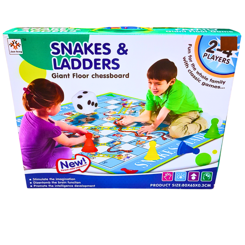 Giant Floor Snakes & Ladders Game – Classic Family Fun on Large Play Mat | Ages 3+ | 2-4 Players Main image