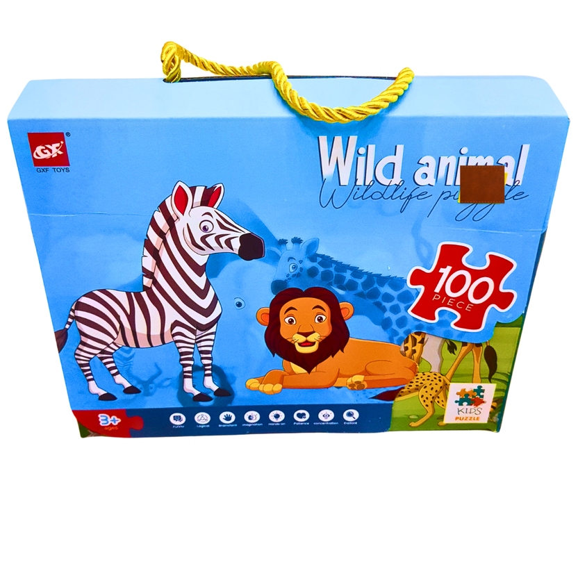 100-Piece Wild Animal Jigsaw Puzzle for Kids – Educational Wildlife Puzzle Toy Main image