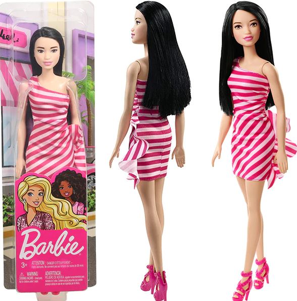 Barbie Glitz Doll, Pink & White Stripe Ruffle Dress Main image