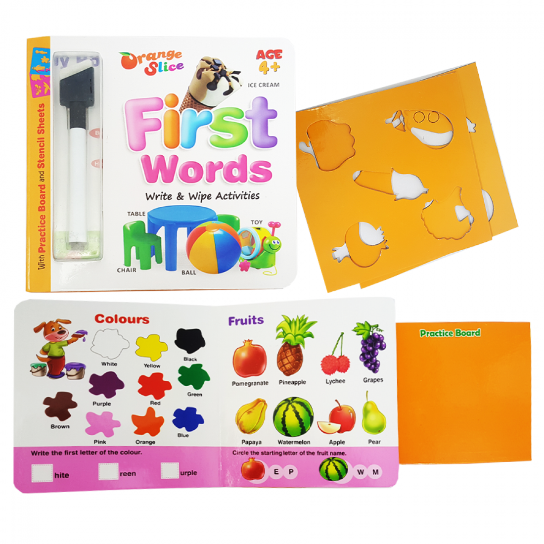 Write & Wipe Books  with practice board - Orange Slice - 
