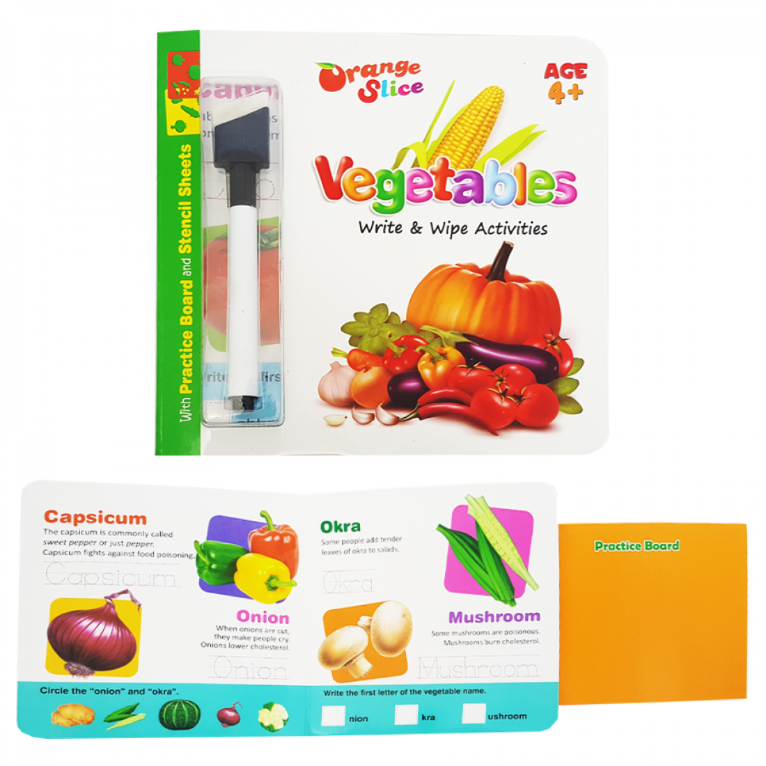 Write & Wipe Books  with practice board - Orange Slice - 