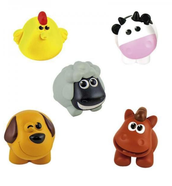 WIN FUN My Farm Pals Set Set of 5 soft animals of the farm to the bathroom and other games. Includes a chick, a sheep, a puppy, a cow and a horse. Designed in children from 6 months when start to associate pictures and sounds. Presented in plastic tube. Secondary image